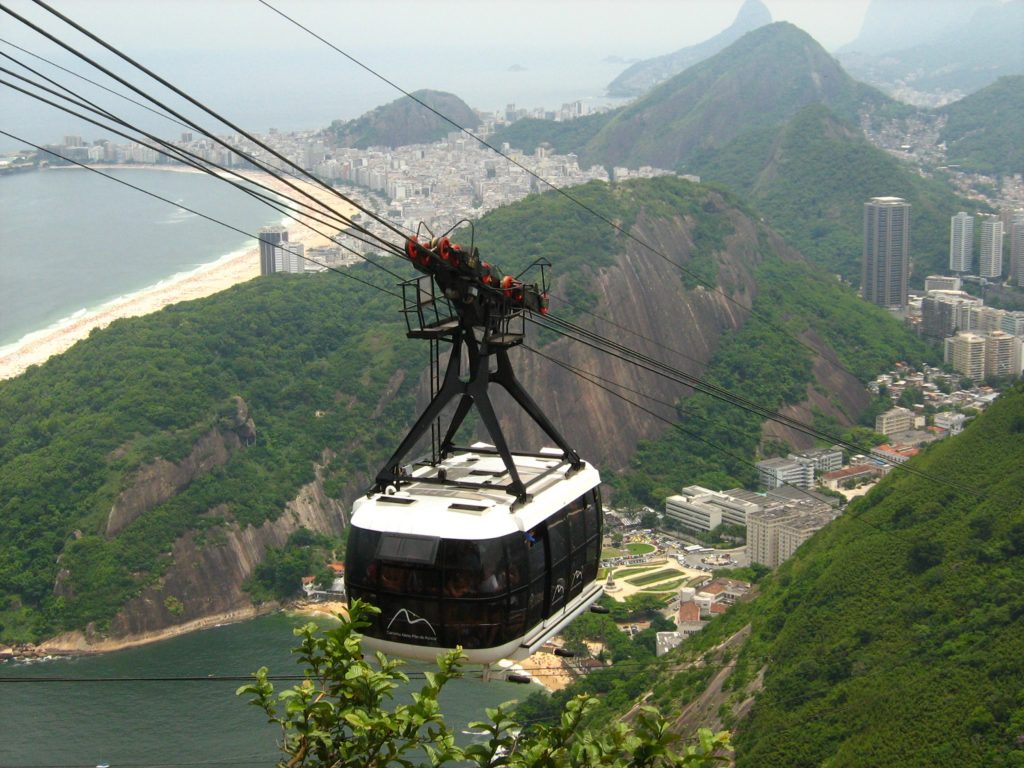 Bondinho do Pão de Açúcar com Copacabana ao fundo